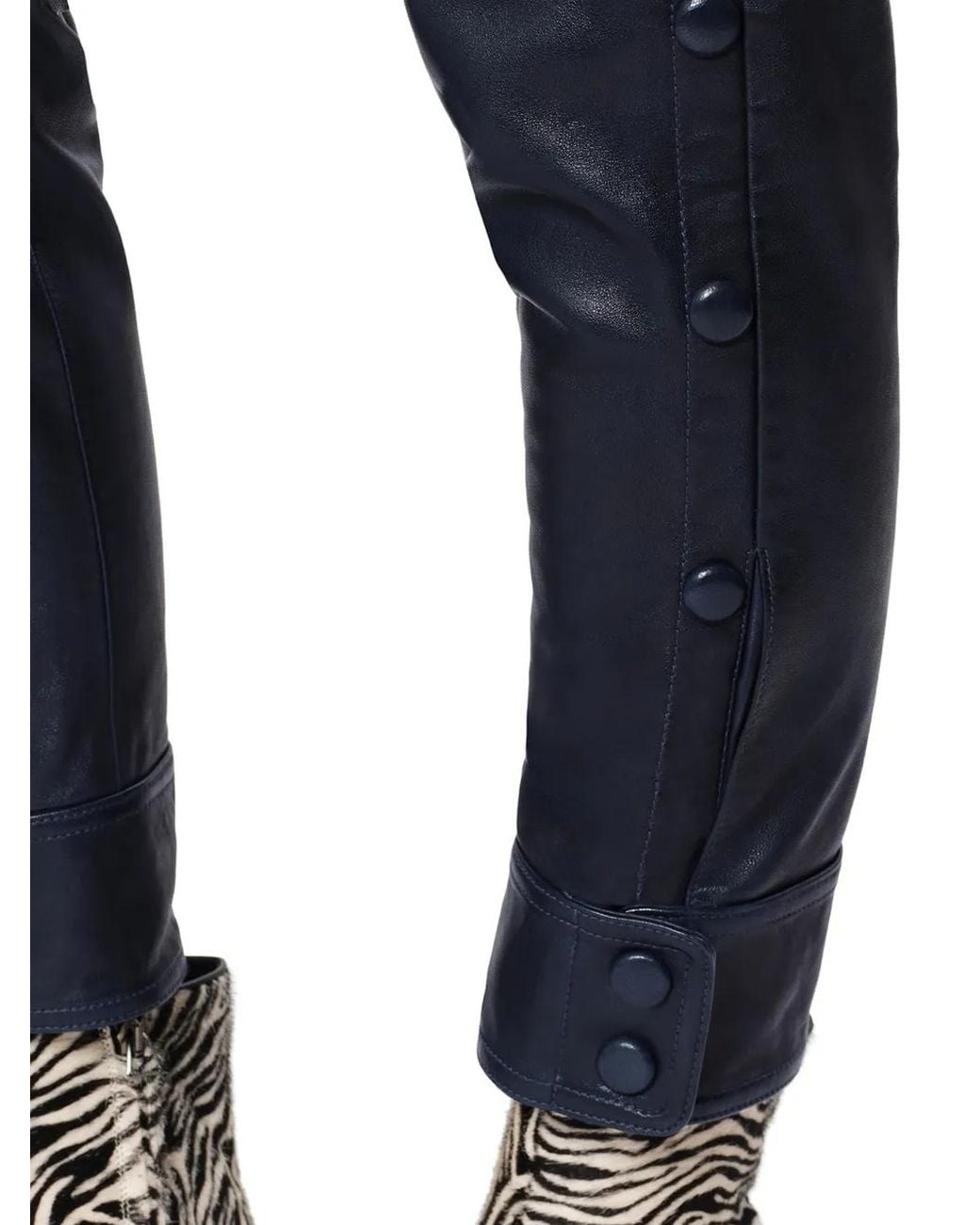 Isabel Marant Blue Rolinda Button-Detail Leather Trousers