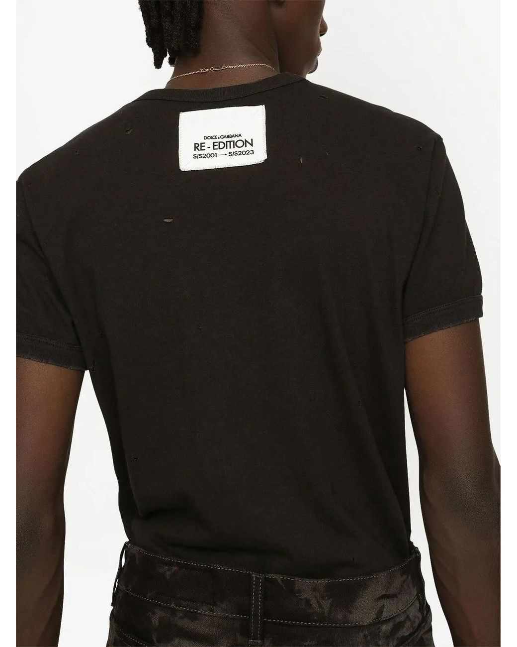 Dolce & Gabbana Black Logo-patch V-neck T-shirt for men