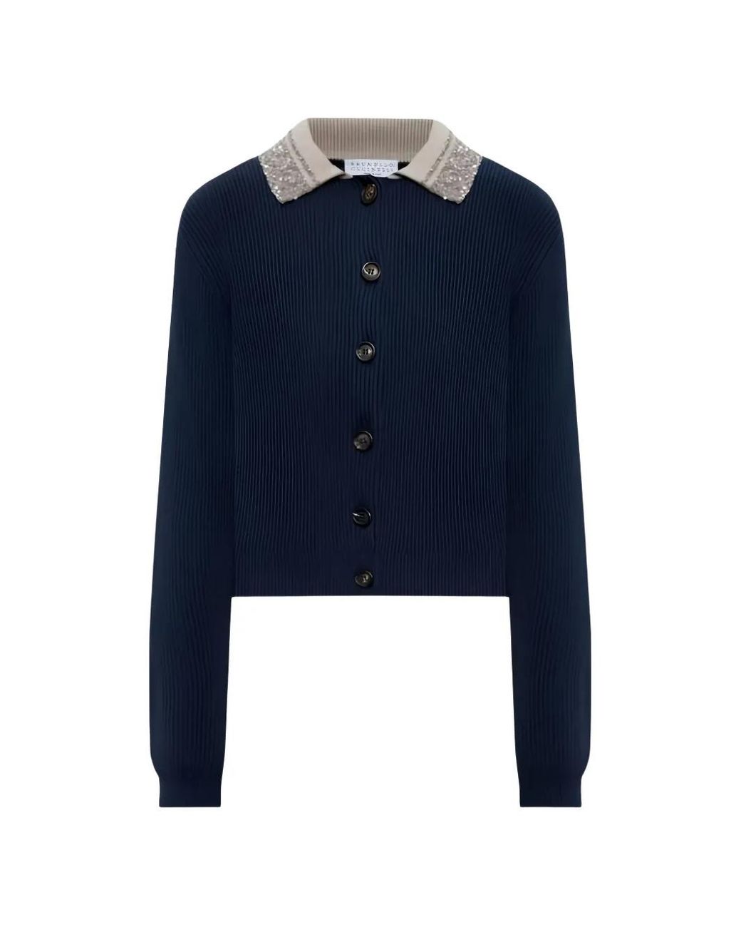 Brunello Cucinelli Blue Sequin-Embellished Ribbed Cardigan