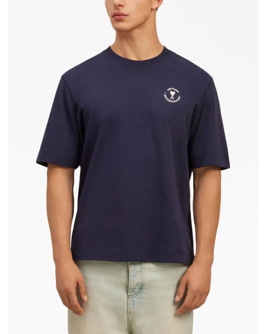 Ami Paris X Antoine Dupont Logo-Embroidered T-Shirt in Blue | Lyst