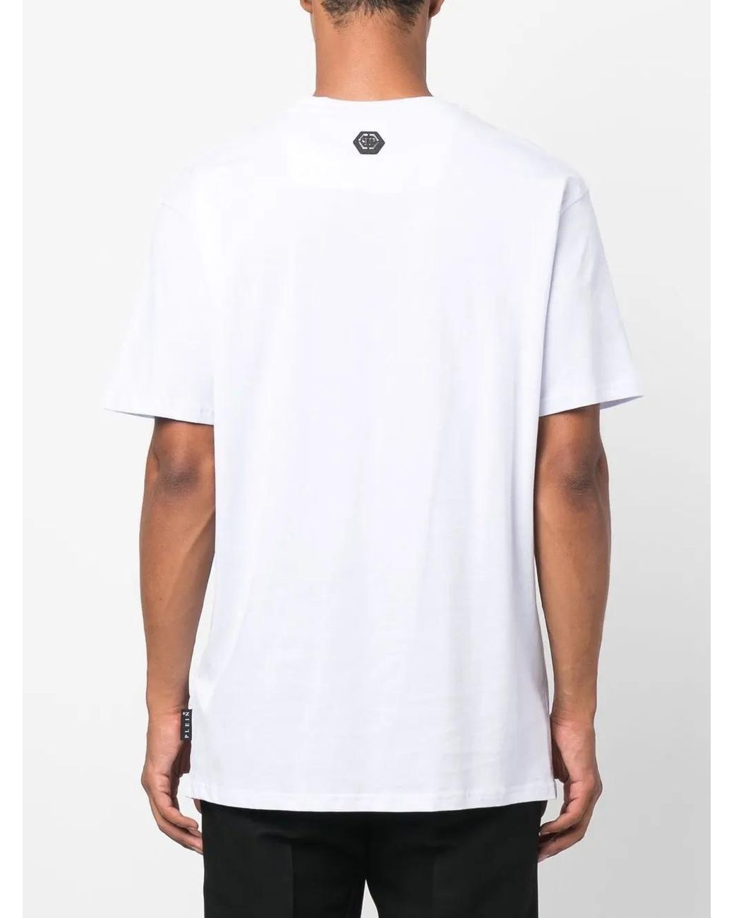 Philipp Plein White Flocked Logo-Print T-Shirt for men