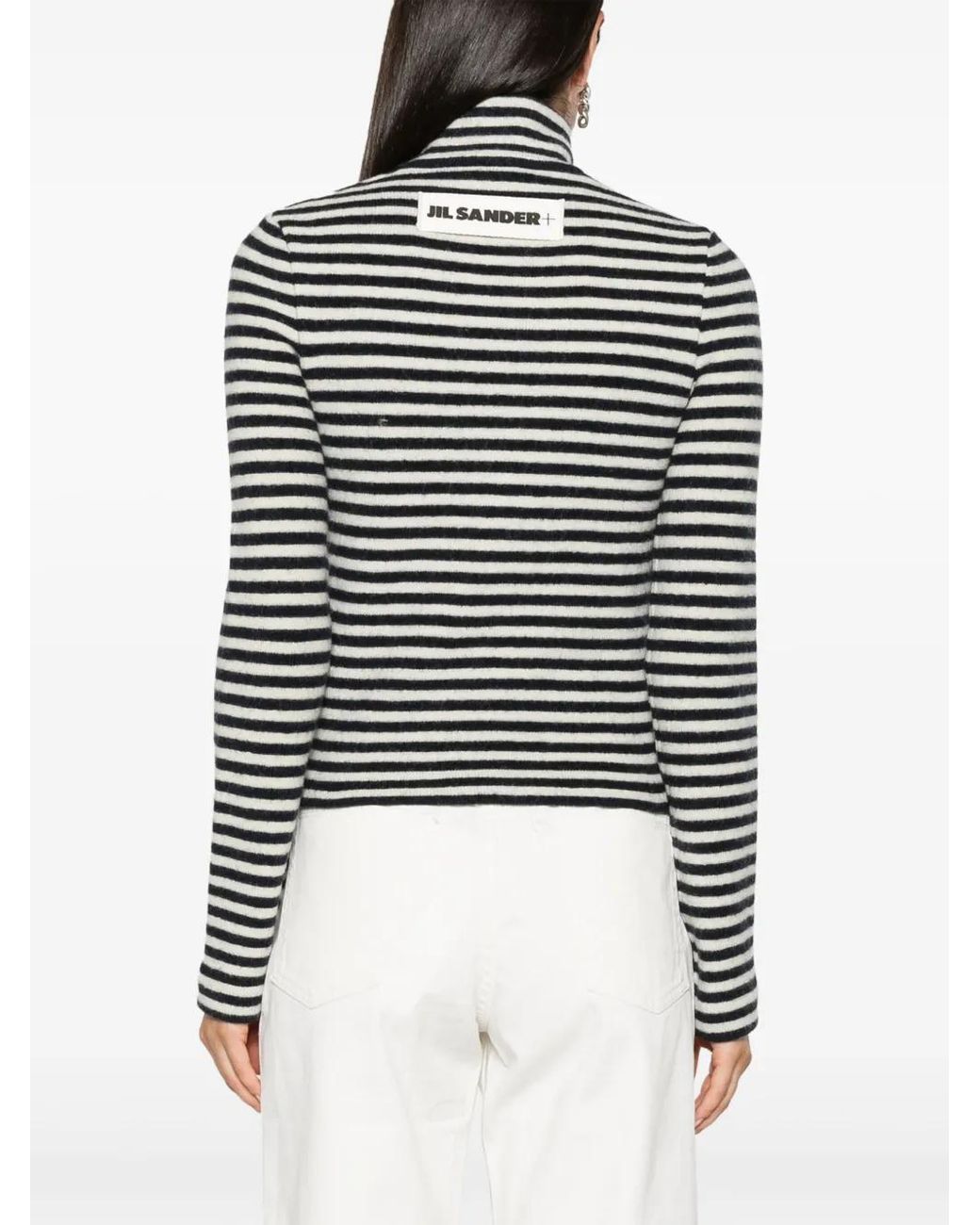 Jil Sander Black Logo-Patch Striped Wool Sweater
