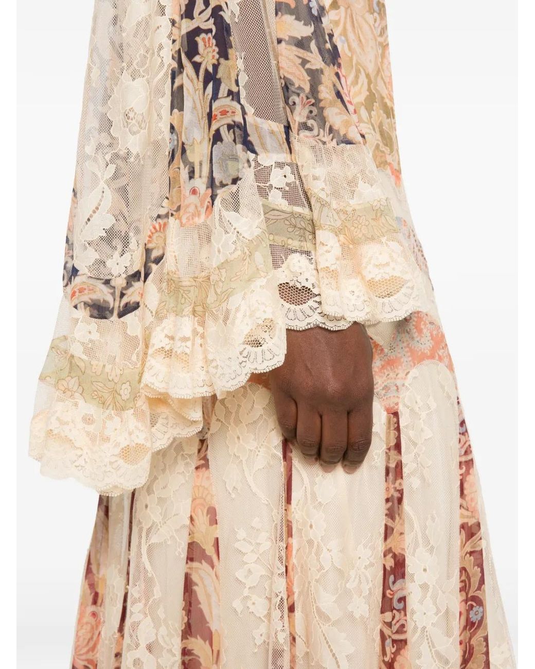 Zimmermann White Valiant Floral-Print Lace-Trim Maxi Dress