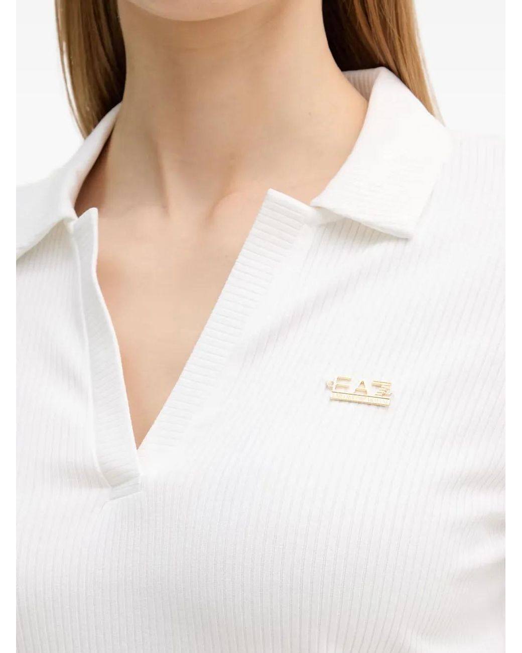 EA7 White Polo-Collar T-Shirt