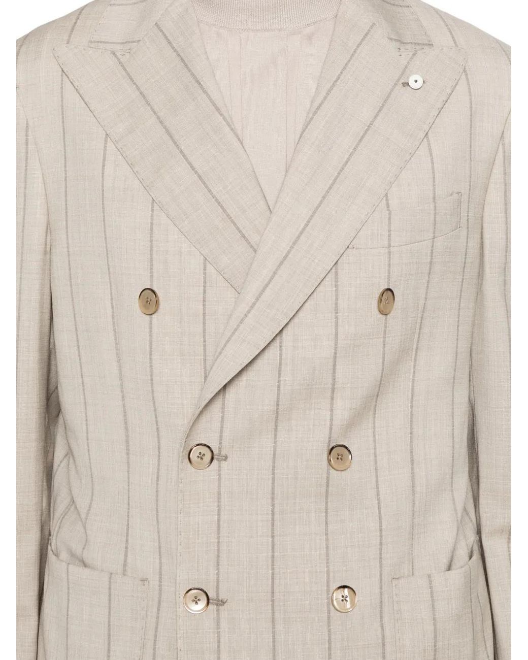 Luigi Bianchi White Pinstripe Double-Breasted Suit for men