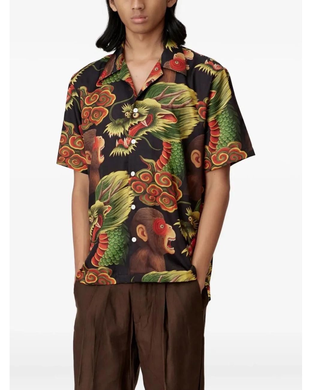 Endless Joy Green Monkey Dragon Printed Shirt for men