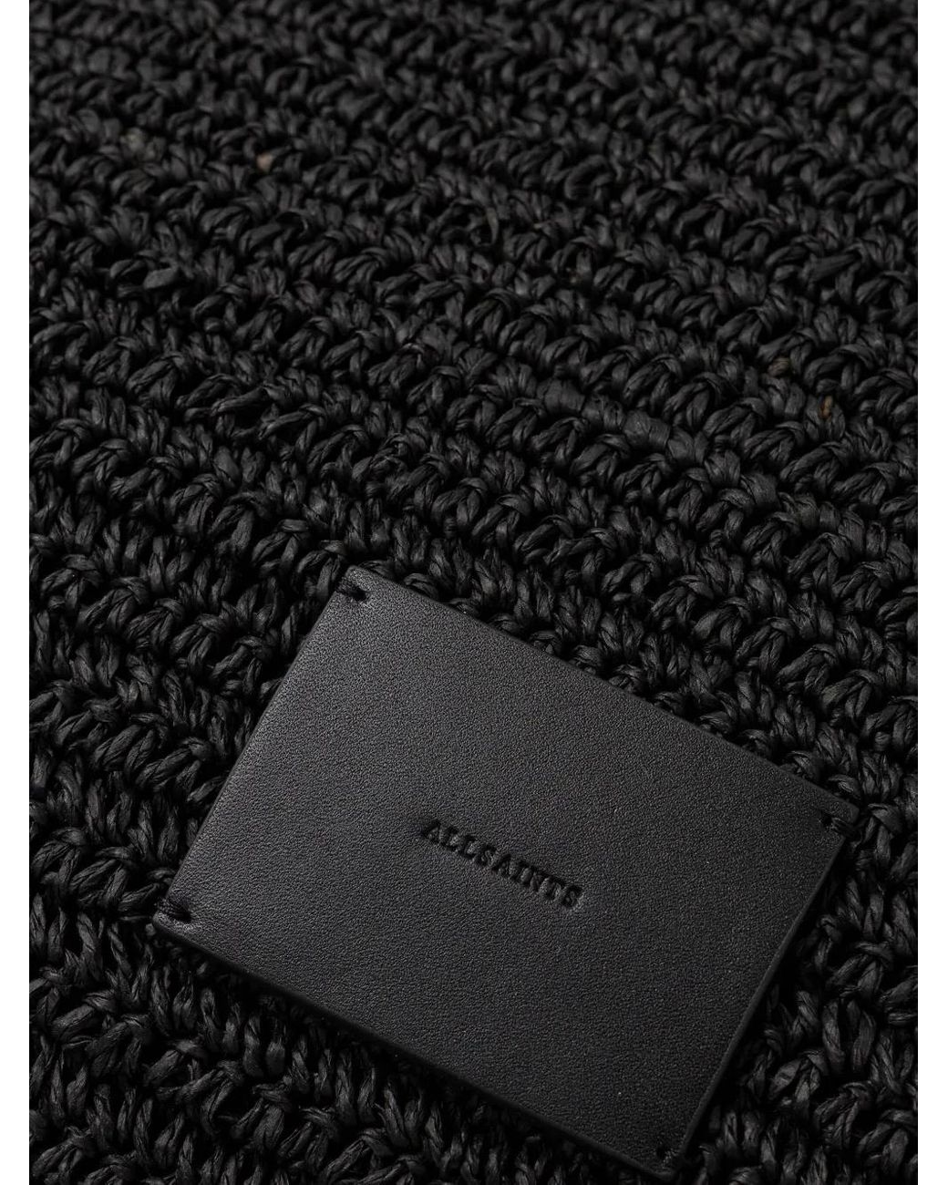 AllSaints Black Asha Leather-Strap Crochet Tote Bag