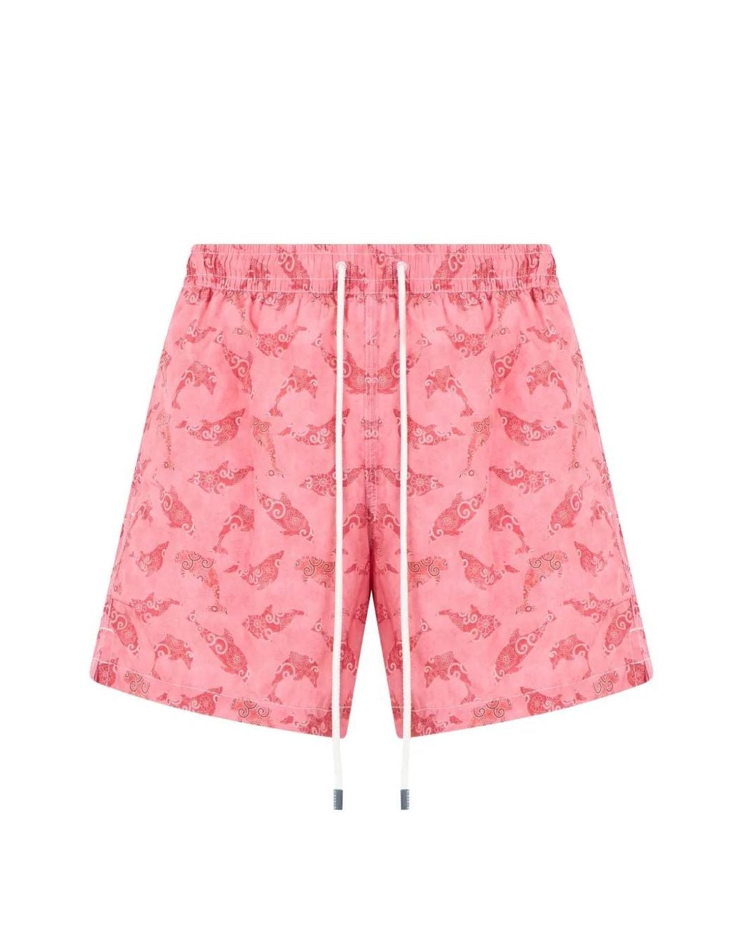 Fedeli Pink Dolphin-Print Drawstring Swim Shorts for men