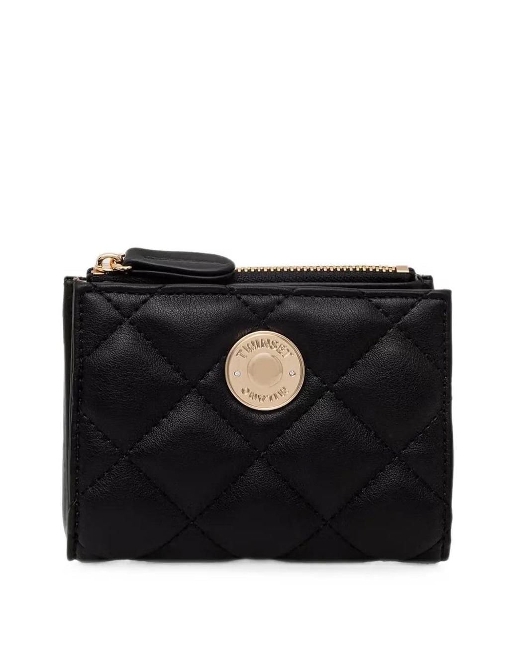 Twinset Black Quilted Wallet With Logo