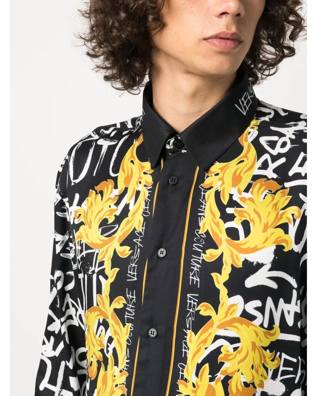 Logo-Print Long-Sleeve Shirt di Versace Jeans Couture in Multicolor da Uomo