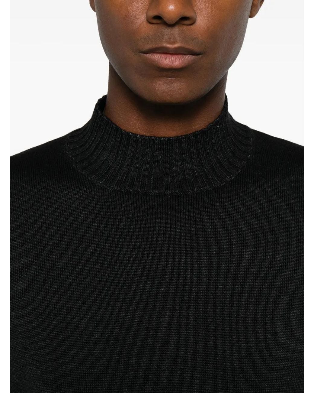 FILIPPO DE LAURENTIIS Black Ribbed-Trim High-Neck Sweater for men