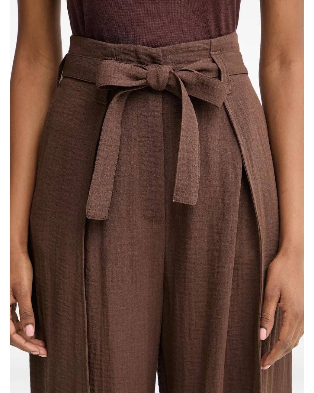 SIMONA CORSELLINI Brown Belted Crinkled-Effect Trousers