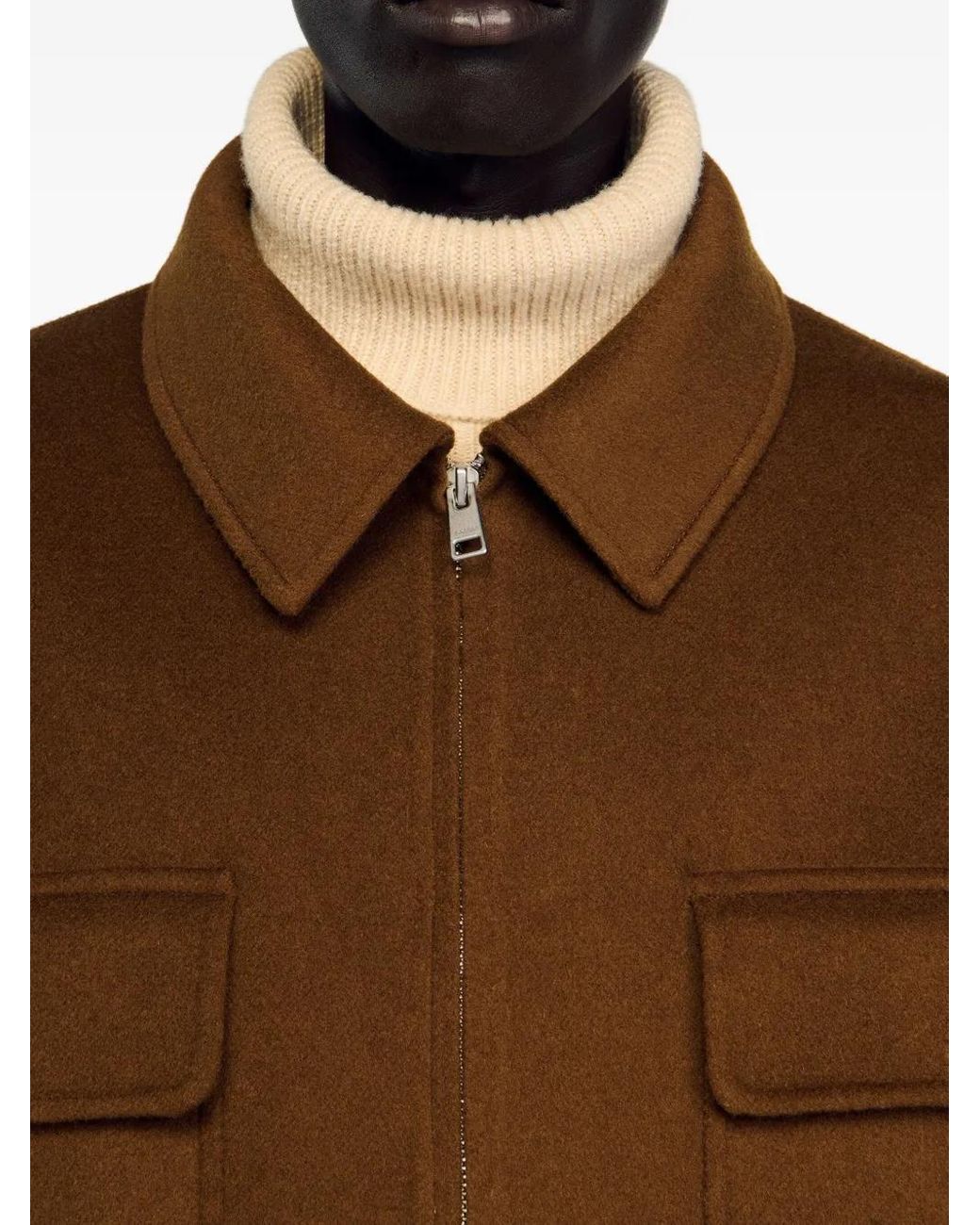 Sandro Brown Zip-Front Patch-Pocket Jacket for men
