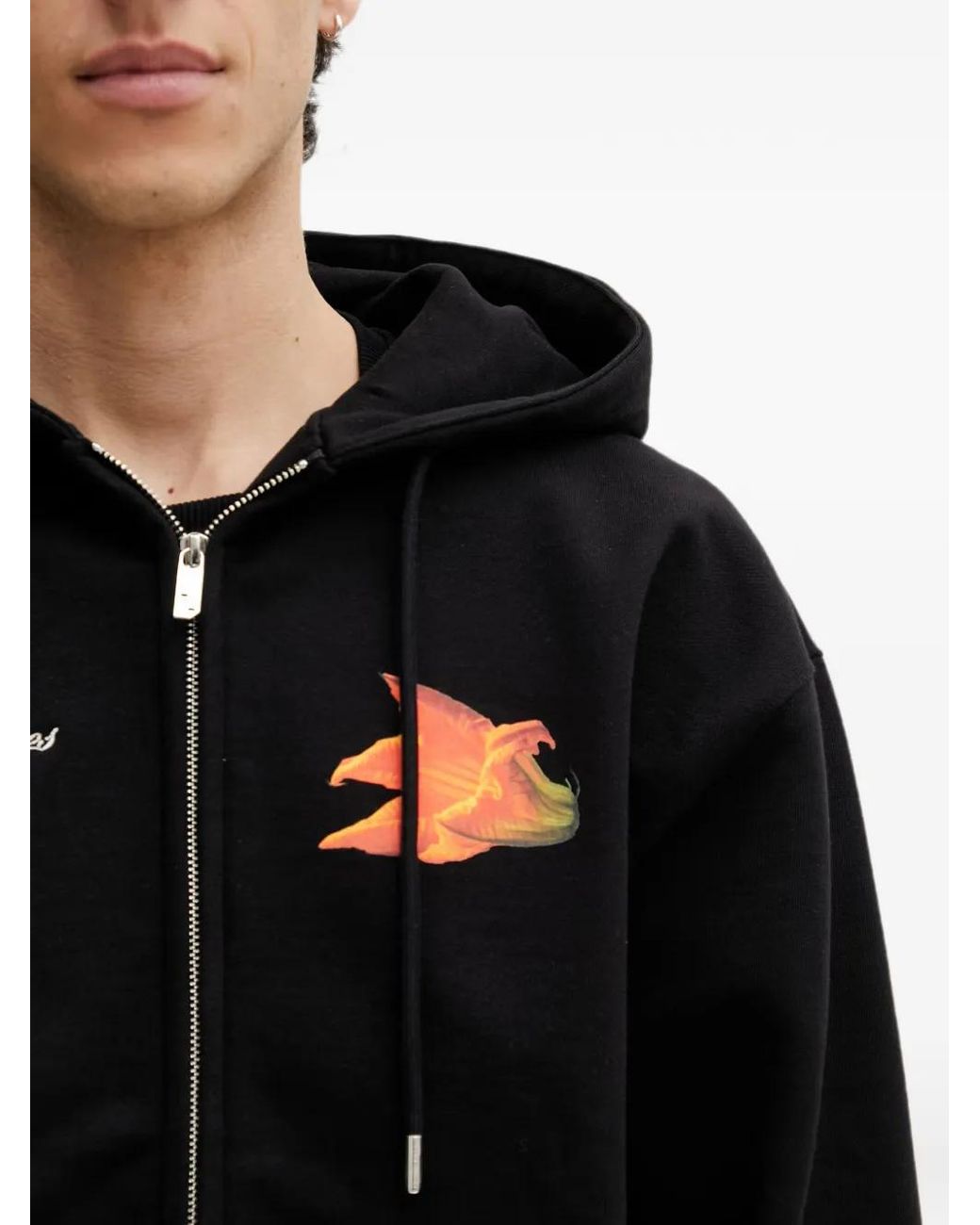 Filling Pieces Black Graphic-Print Zip-Up Hoodie for men