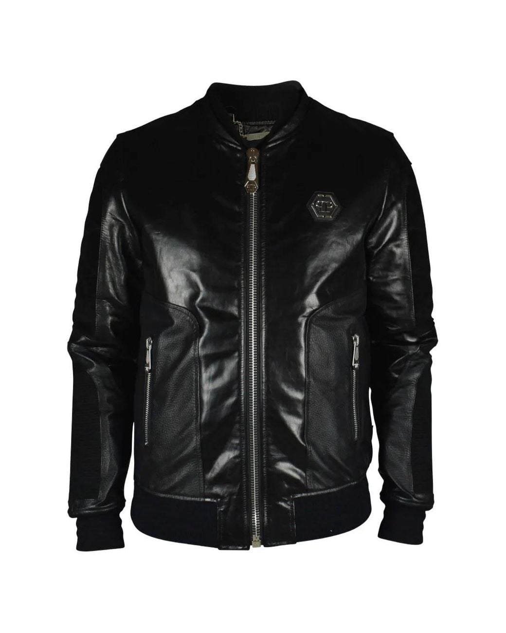 Philipp Plein Black Leather Bomber Jacket With Suede Inserts for men
