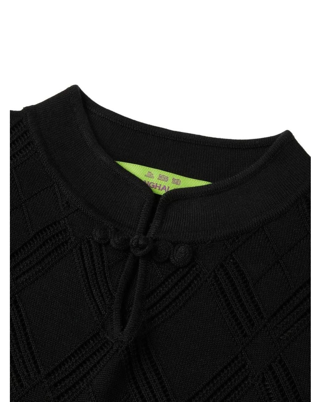 Shanghai Tang Black Openwork-Knit Silk Top