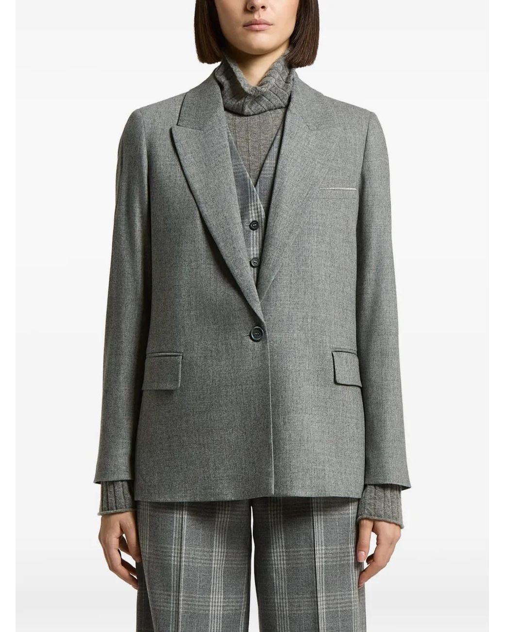 Peserico Gray Single-Breasted Peaked-Lapel Jacket