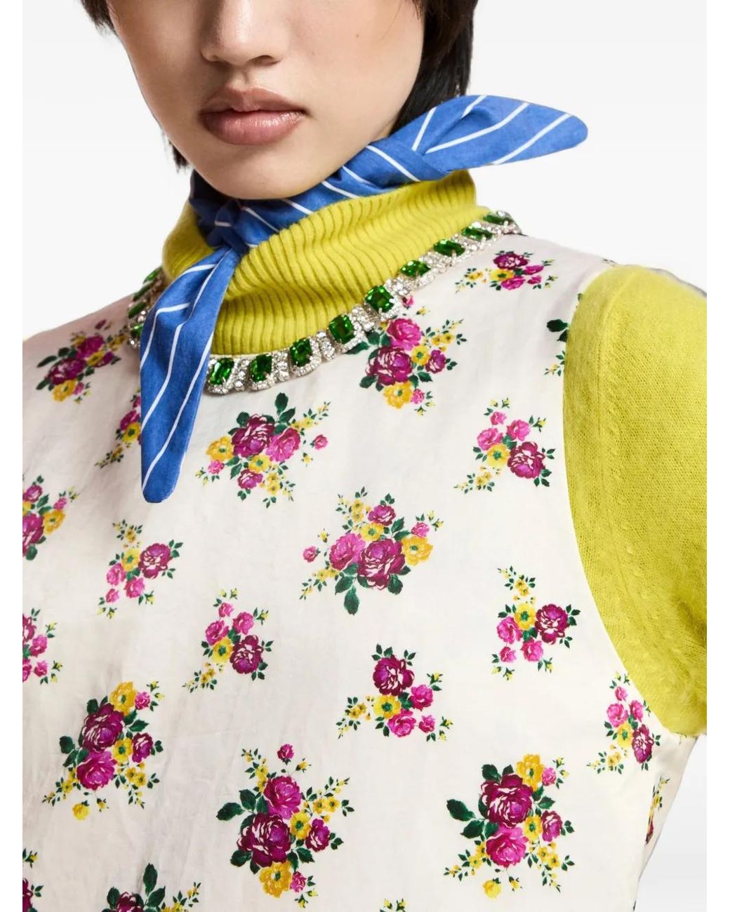 Essentiel Antwerp White Floral-Print Embellished Mini Dress