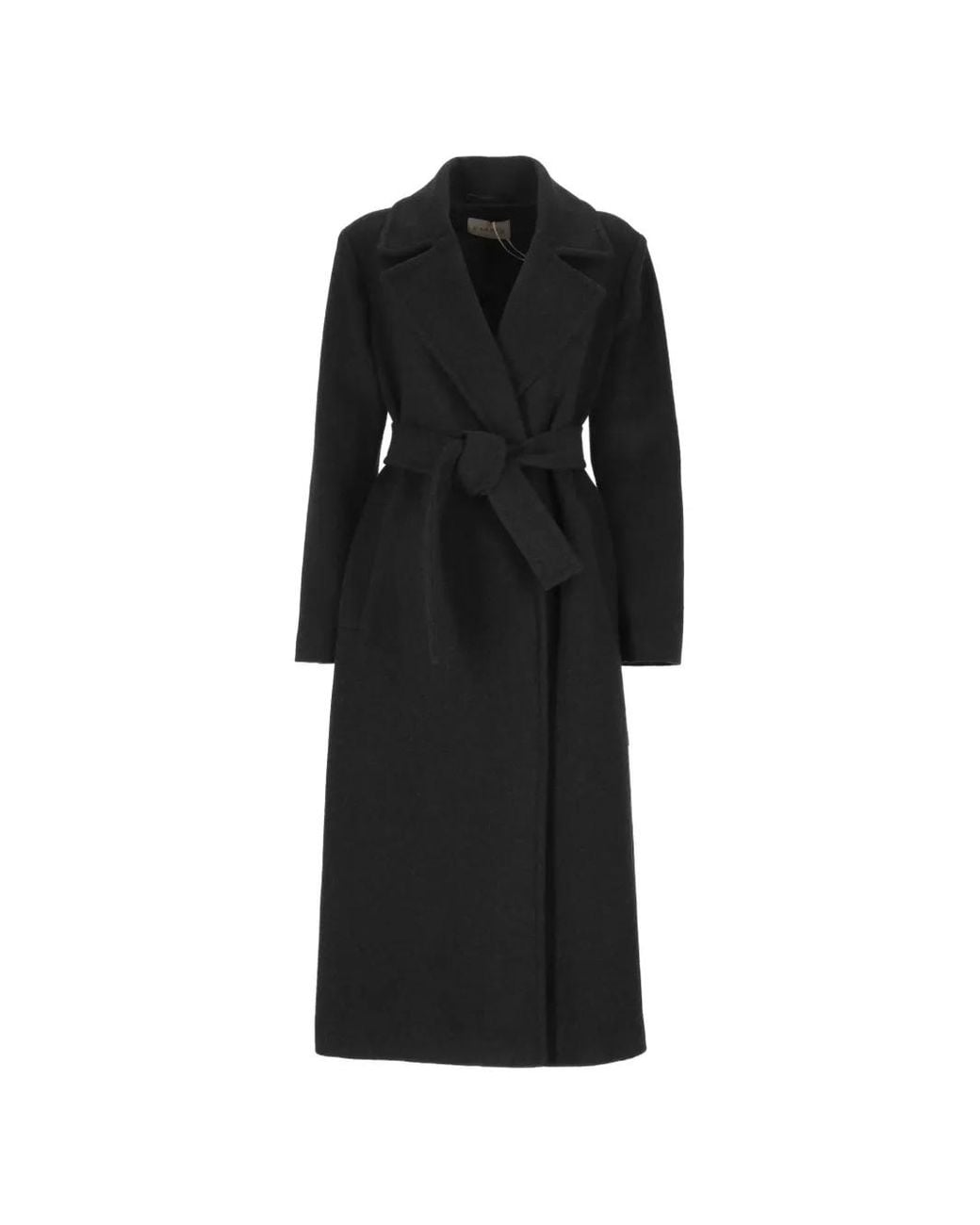 Marella Black Belted Notch-Lapel Coat