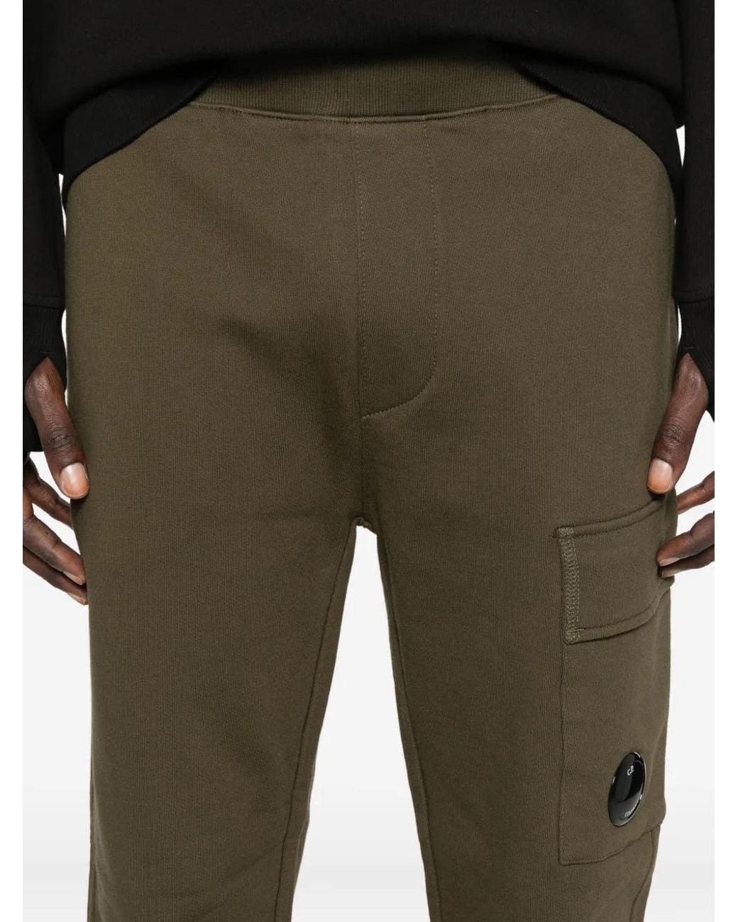 C P Company Green Diagonal Raised Fleece Cargo Lens Trousers for men