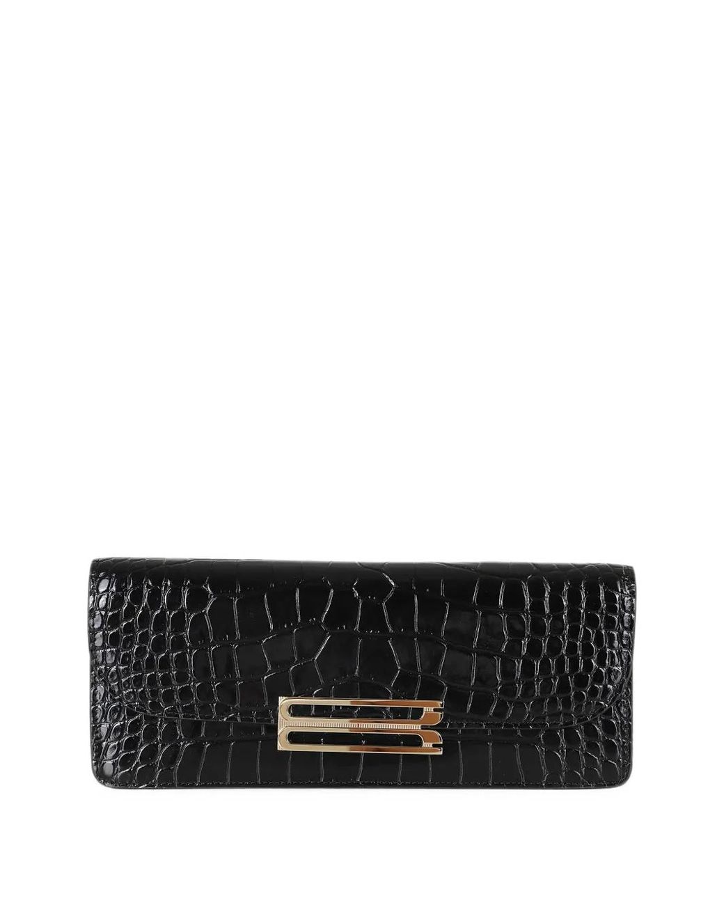 Victoria Beckham Black Dorian Crocodile-Effect Clutch Bag