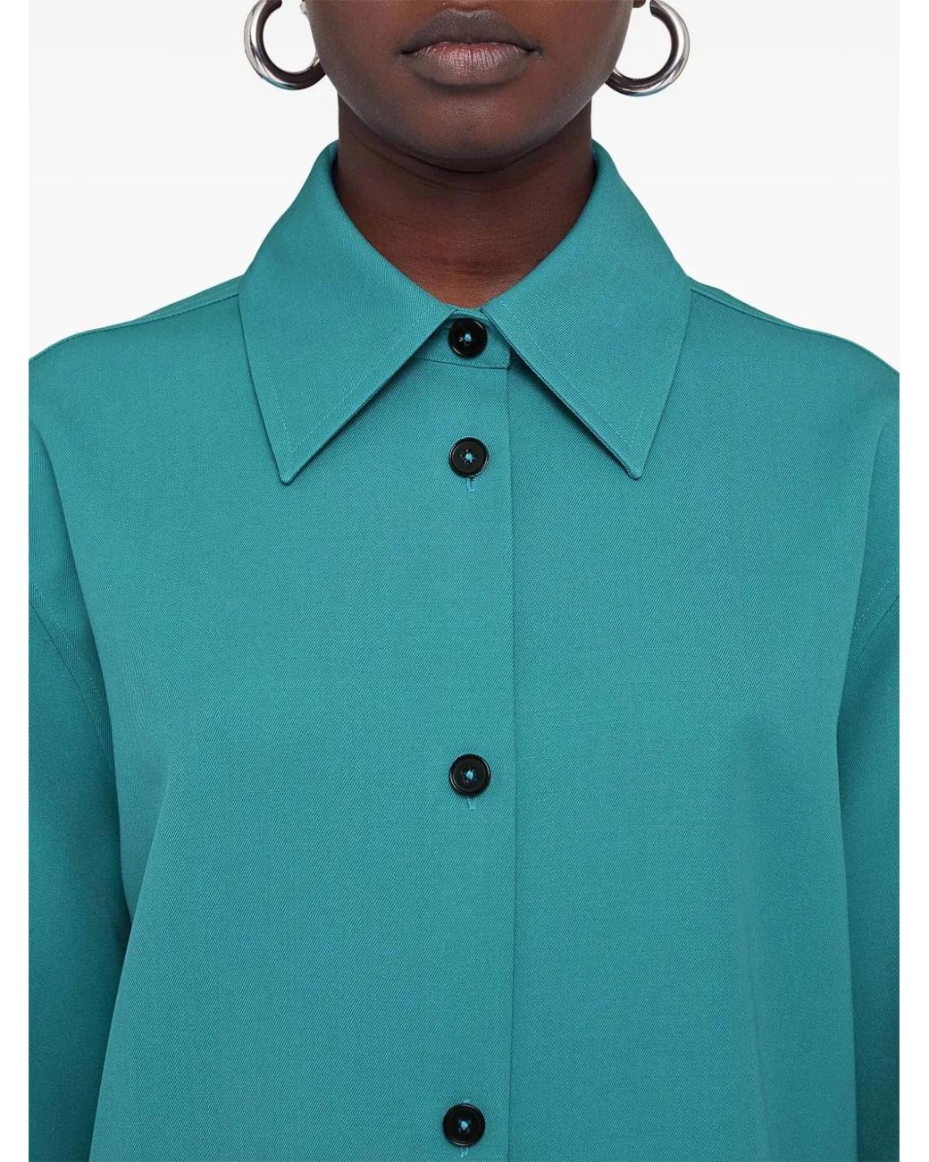 Jil Sander Green Pointed-Collar Wool Shirt