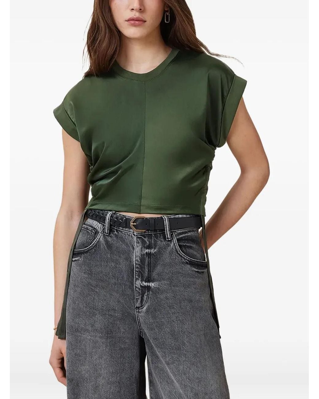 AllSaints Green Mira Side-Tie Short-Sleeve Top