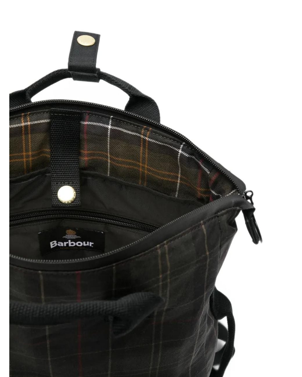 Barbour Black Field Tartan Waxed-Cotton Check Backpack for men