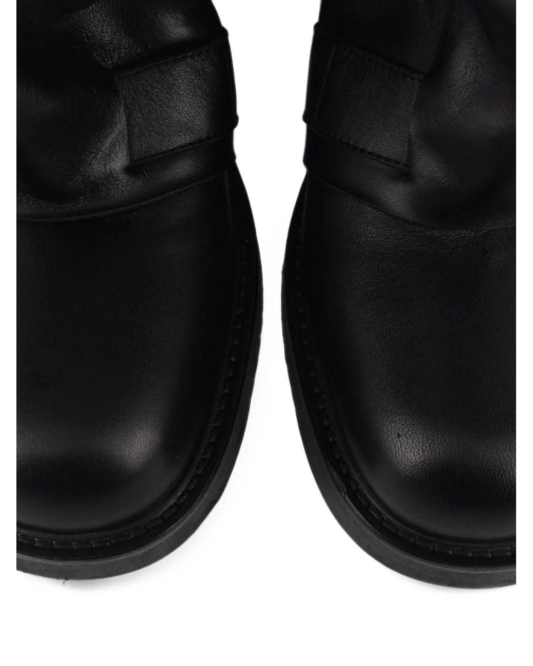 Elena Iachi Black Buckle-Detail Slouched Biker Boots