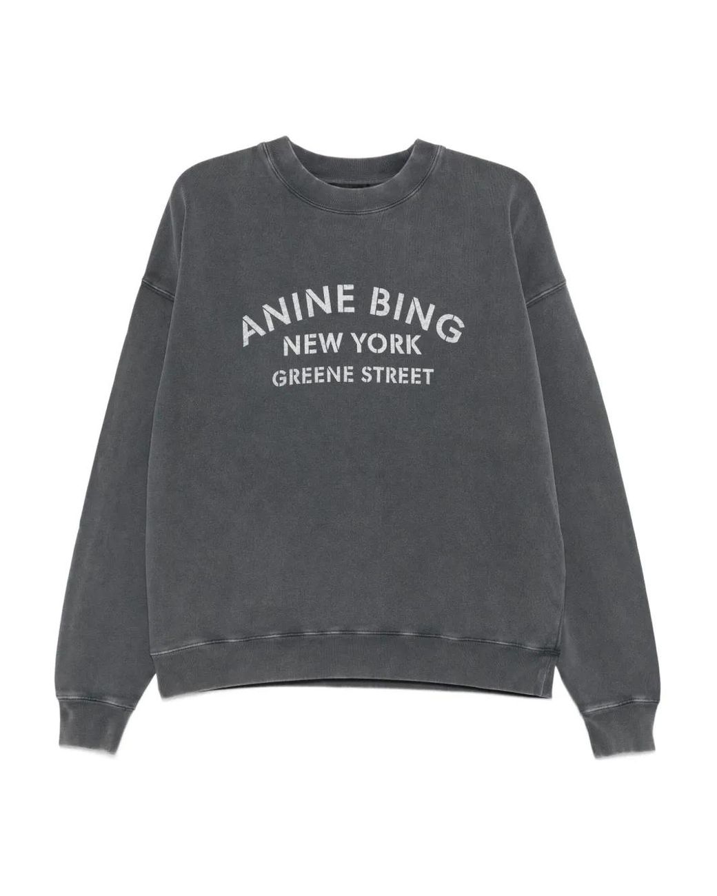 Anine Bing Gray Logo-Print Sweater