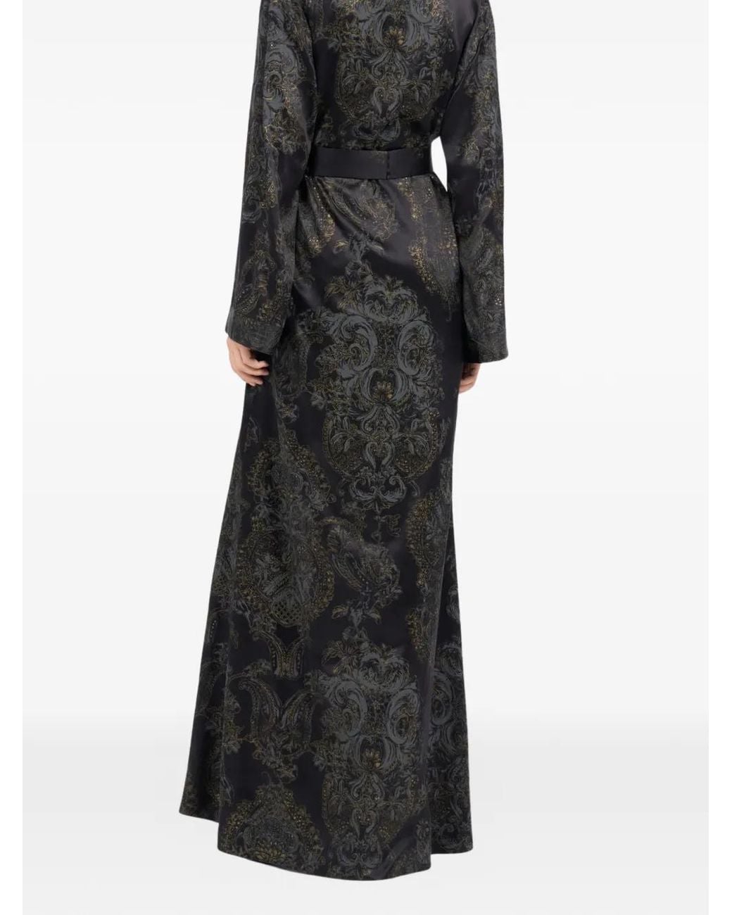 Roberto Cavalli Black Long-Sleeved Side-Slit Silk Dress