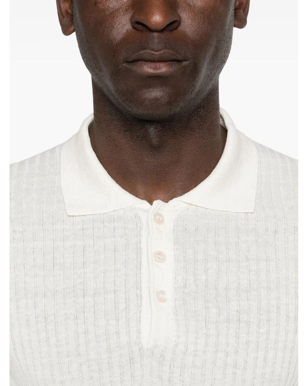 Gran Sasso White Ribbed Polo Shirt for men