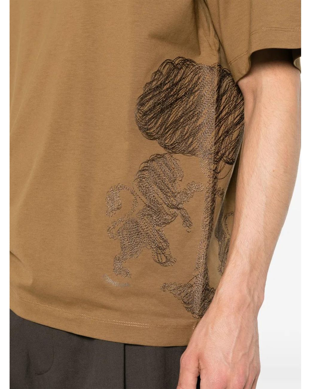 Corneliani Brown Tree-Embroidered T-Shirt for men