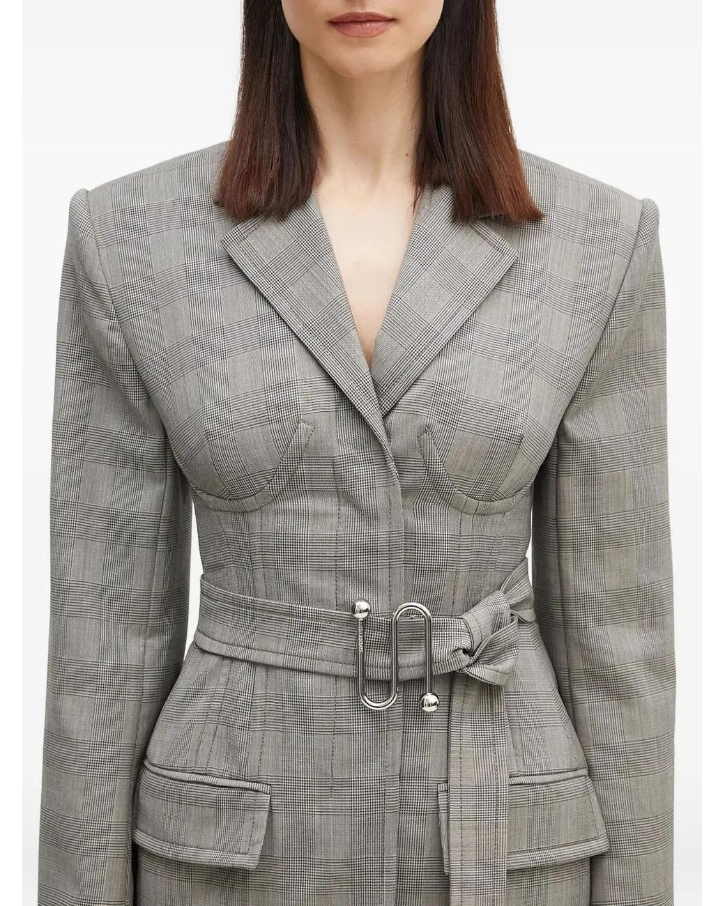 Sportmax Gray Belted Check Jacket