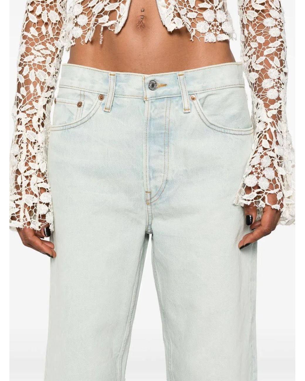Re/done White Loose Crop Jeans