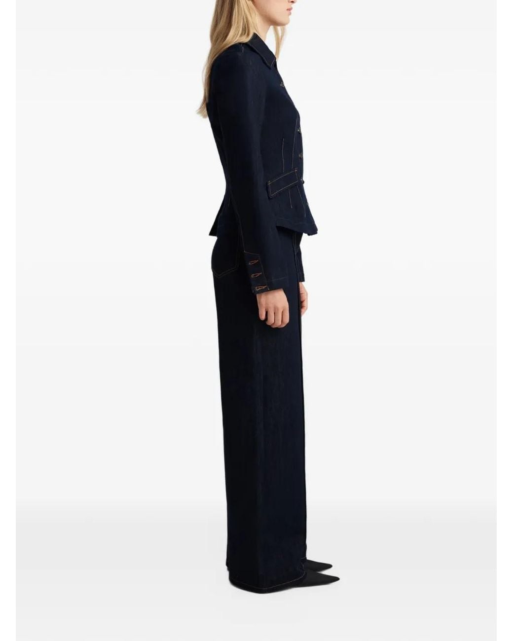 Anna Quan Blue Hepworth Contrast-Stitch Denim Jacket