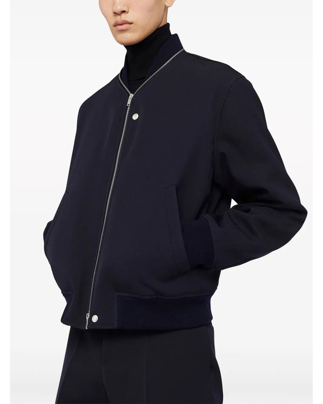 Jil Sander Blue Zip-Embellished Wool Bomber Jacket for men