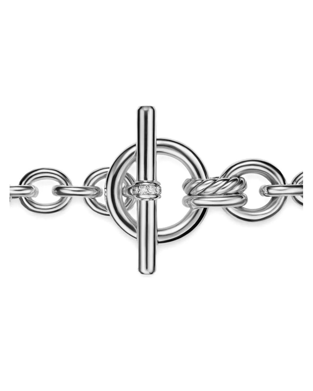 David Yurman Metallic Sterling Dy Mercer Petite Toggle Chain Diamond Necklace