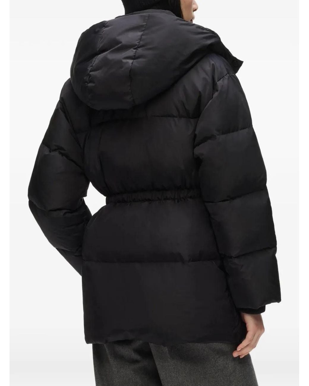 Karl Lagerfeld Black Cinched Midi Puffer Jacket