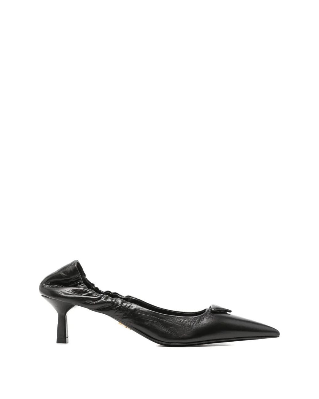 Prada Black Logo-Plaque Ruched Pumps