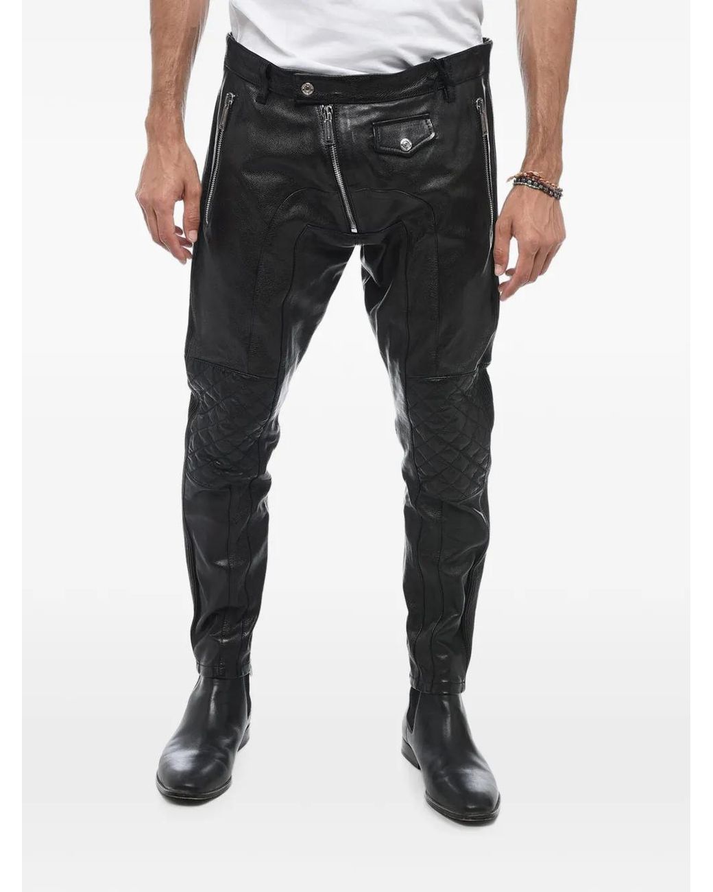 DSquared² Black Quilted-Detail Biker Trousers for men