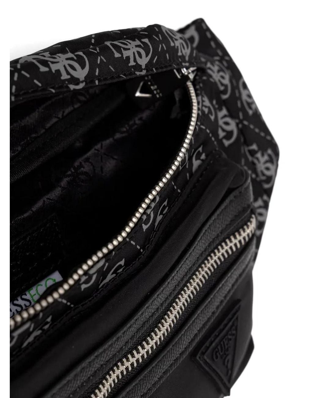 Guess Black Monogram-Print Logo-Patch Belt Bag for men