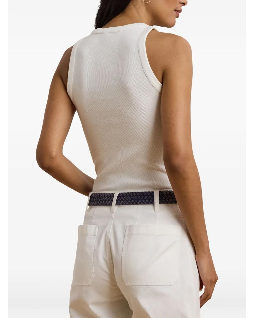 Ralph Lauren White Logo-Embroidered Ribbed Tank Top