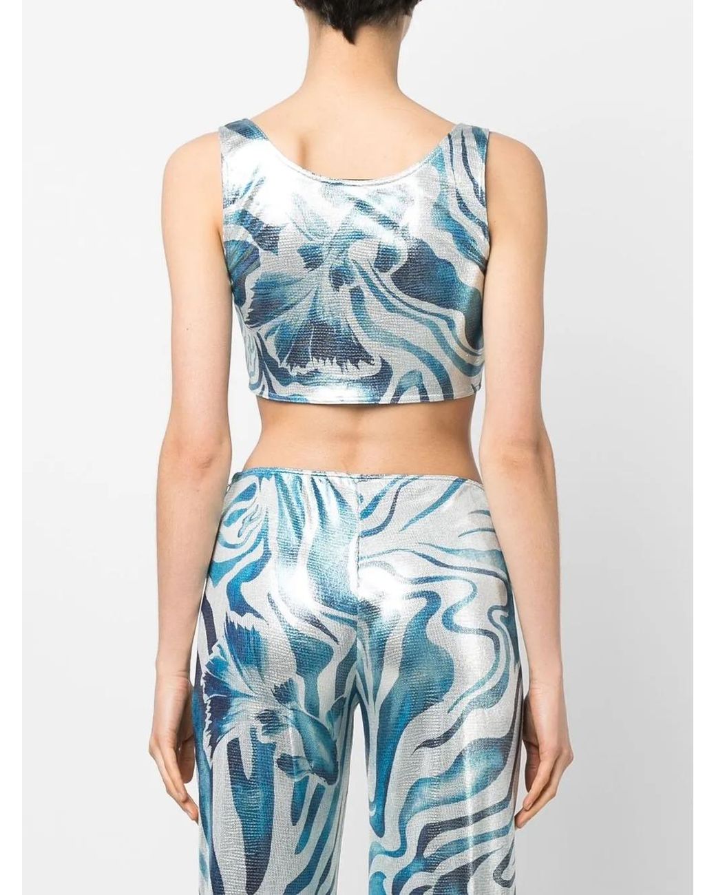 Alberta Ferretti Blue Swirl Print Crop Top