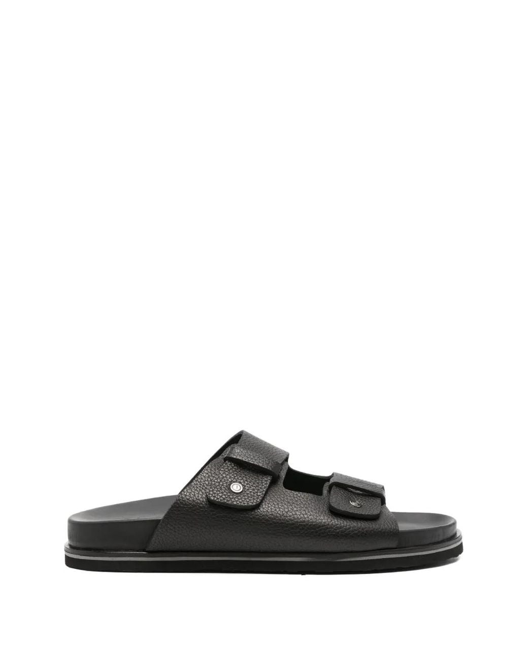 JOHN HARRISON Black Double-Strap Leather Sandals for men