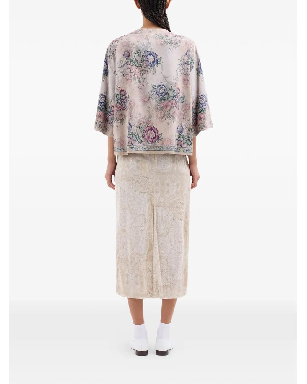Pierre Louis Mascia White Adanastr Dolman-Sleeve Floral Short-Sleeve Shirt