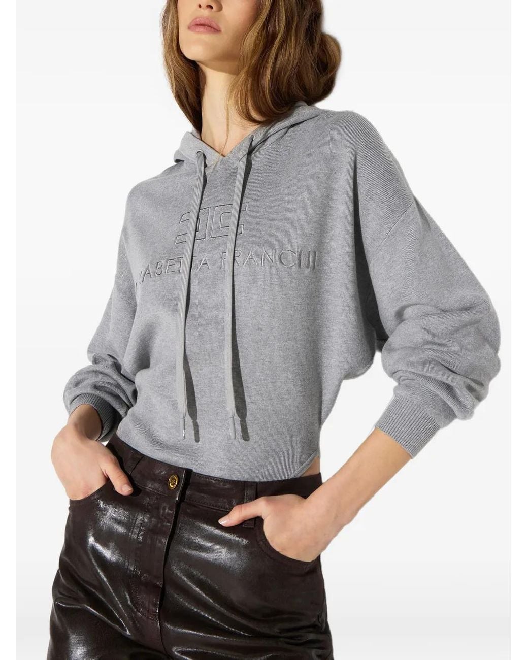 Elisabetta Franchi Gray Hooded Bodysuit