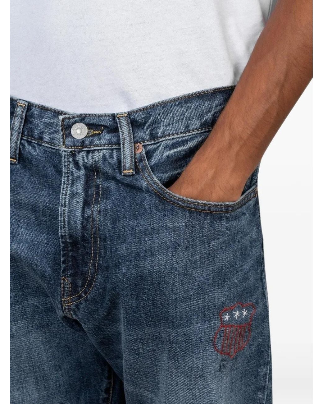 Polo Ralph Lauren Blue Distressed-Finish Straight-Leg Jeans for men
