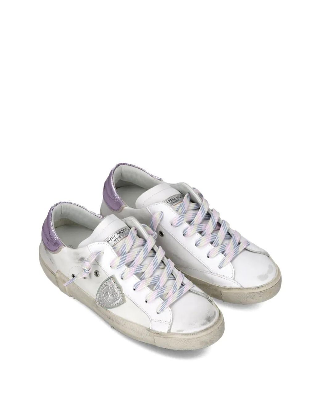 Philippe Model White Metallic Distressed Sneakers