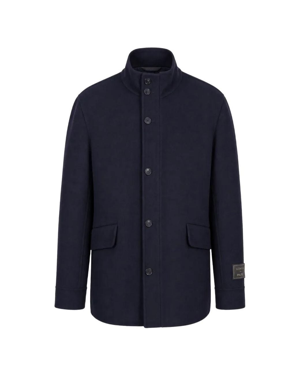 Slowear Blue High-Neck Button-Up Coat for men